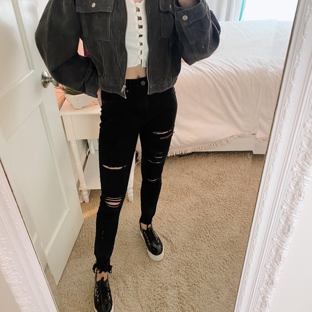 Black Abercrombie skinny ripped jeans